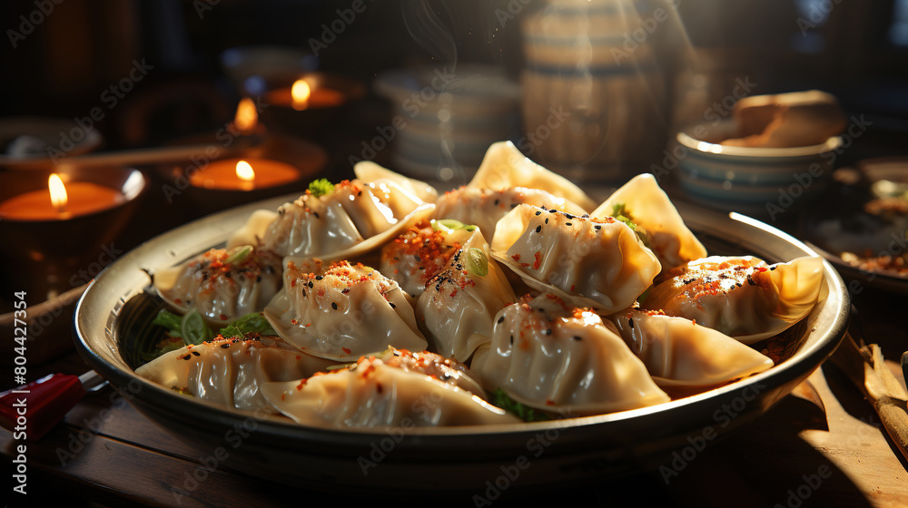 A Plate of Delicious Dumplings With Background Blur A Plate of Delicious Dumplings With Background Blur
