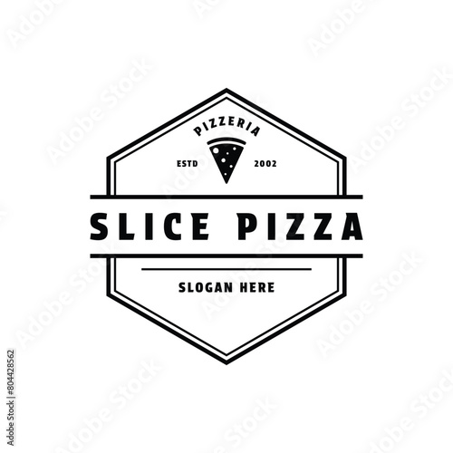 Slice pizza logo design vintage retro bagde style	 photo