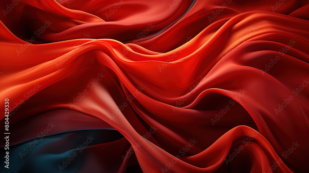 Heavenly Fluttering Red Color Silk Fabric in Space With Delicate Folds on Focus on Foreground Heavenly Fluttering Red Color Silk Fabric in Space With Delicate Folds on Focus on Foreground