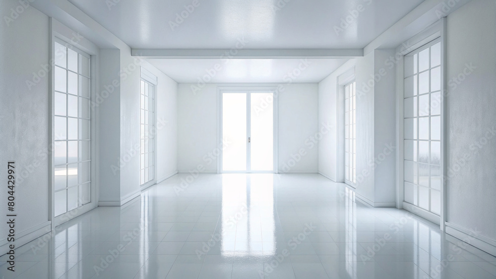 An empty room offering a blank canvas for creative furnishing and endless possibilities. White modern room. An empty room offering a blank canvas for creative furnishing and endless possibilities. White modern room.