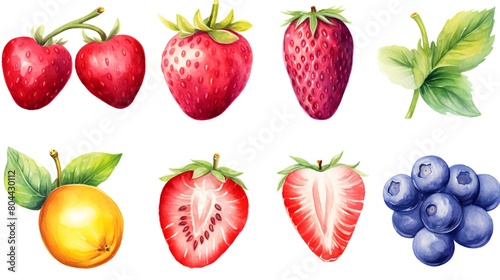 Watercolor illustration of fruits and berries