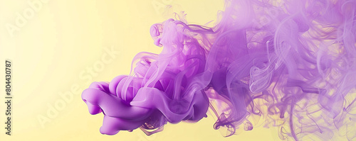 Electric purple smoke abstract background rises over a soft yellow background.