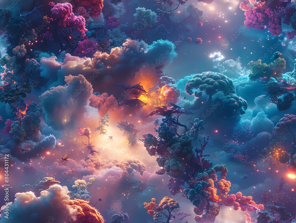 Craft a digital masterpiece featuring a top-down perspective of a whimsical universe Craft a digital masterpiece featuring a top-down perspective of a whimsical universe