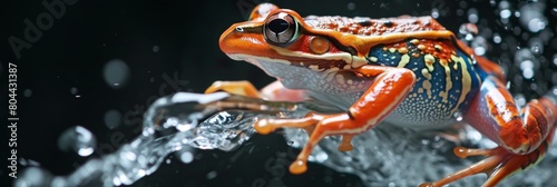 Close up of a frog in motion as it flies into the air photo