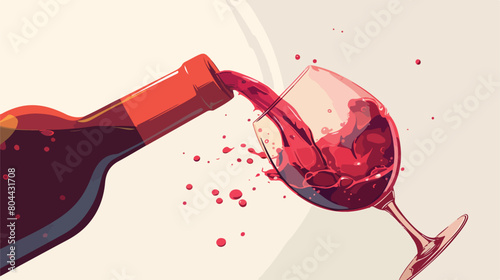 Pouring of tasty wine in glass against grey backgro photo