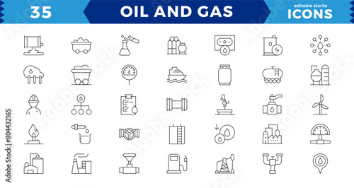 Oil and gas - Pixel Perfect thin line web icon set. Outline icons collection. editable stroke