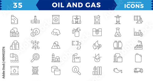 Oil and gas - Pixel Perfect thin line web icon set. Outline icons collection. editable stroke