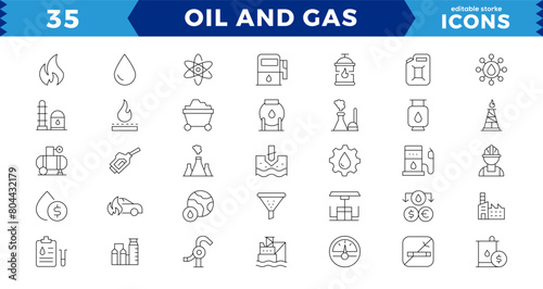 Oil and gas - Pixel Perfect thin line web icon set. Outline icons collection. editable stroke