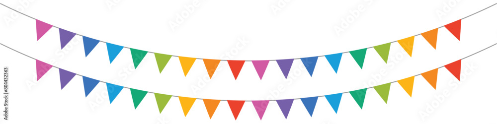 Carnival garland with flags isolated on white background. Decorative colorful pennants for birthday celebration, festival and bright decoration. Carnival garland with flags isolated on white background. Decorative colorful pennants for birthday celebration, festival and bright decoration.