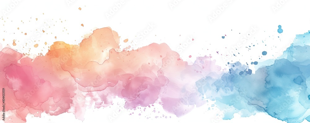 Abstract watercolor painting. Pink, blue and orange pastel colors.
