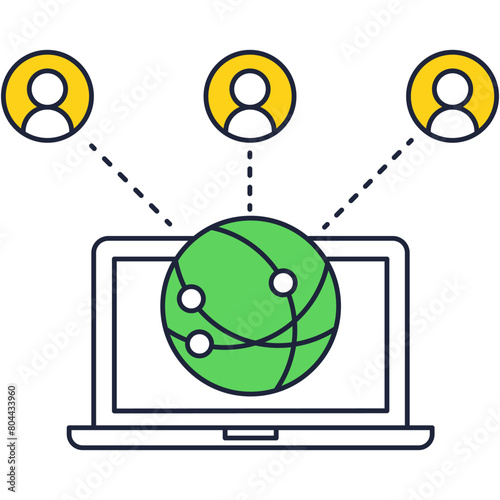 People global communication icon flat line vector