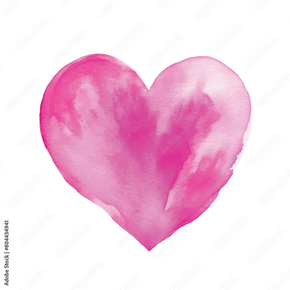 Pink and red heart watercolor shapes. Hand drawn vector illustration. Painted with watercolour paints and brushes symbol. Romantic decorative love sign on white background.