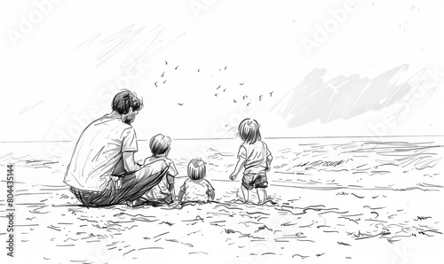 Disegno, storyboard di una famiglia che passa del tempo insieme.