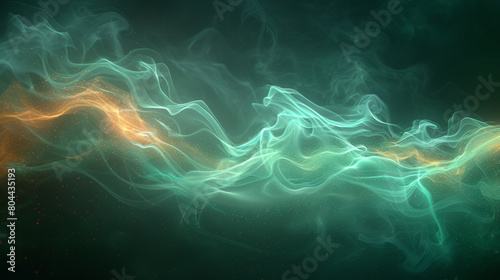 Misty green smoke abstract background drifts languidly over a bright gold background. photo