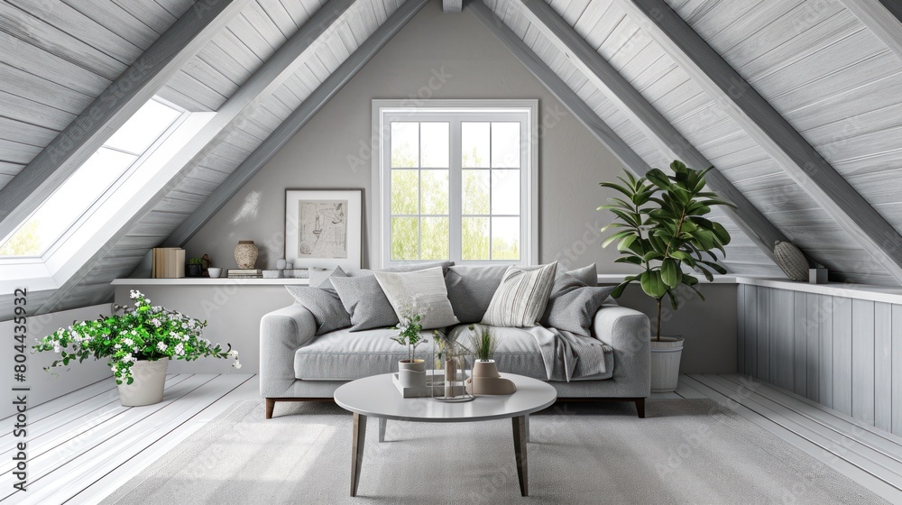 Fototapeta premium Photo loft living room interior design with sofa. 3d illustration concept