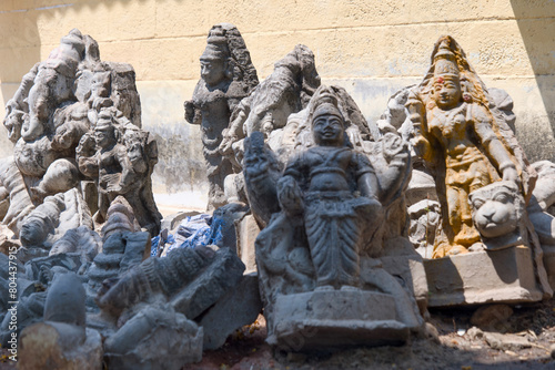 Sculptures of the gods in the courtyard of the temple