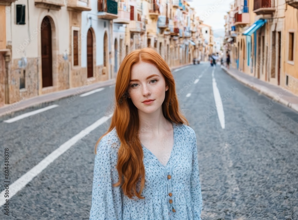 Portrait of a girl against the sea town background Portrait of a girl against the sea town background