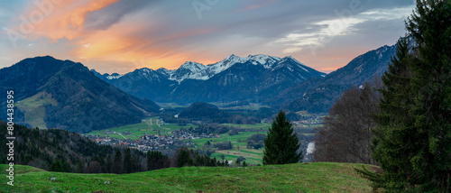 Bavarian panoramic landscape view along the Hochgern Chiemgau mountains photo