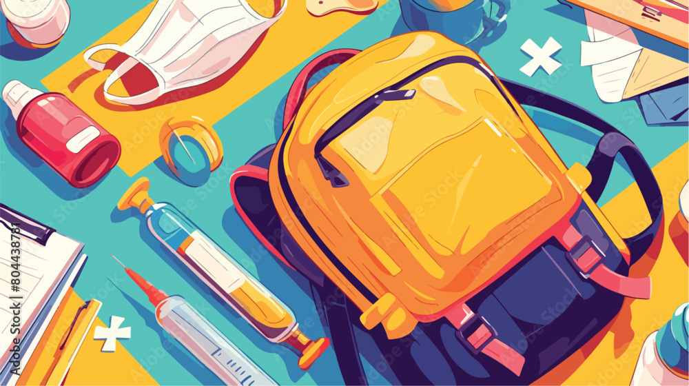 School backpack stationery medical mask and sanitiz