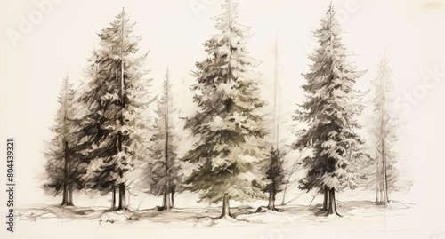 sketch graphics black and white forest lots of fur-trees