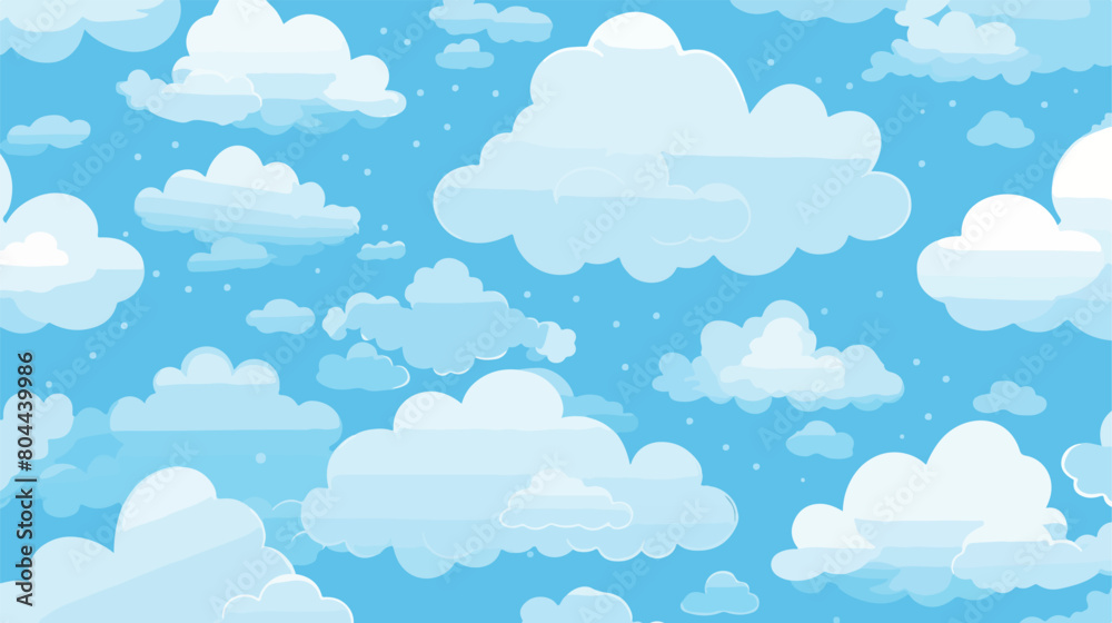 Seamless pattern with blue fluffy clouds. Hand draw