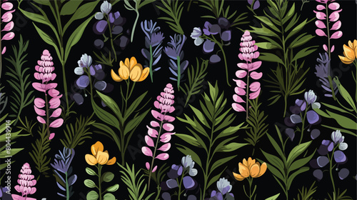 Seamless pattern with blooming tufted vetch flowers photo