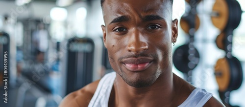 A trim friendly man in modest gym clothes, medium close up
