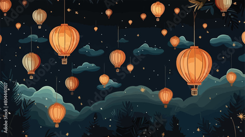 Seamless pattern with Chinese lanterns flying in ni © Mishi