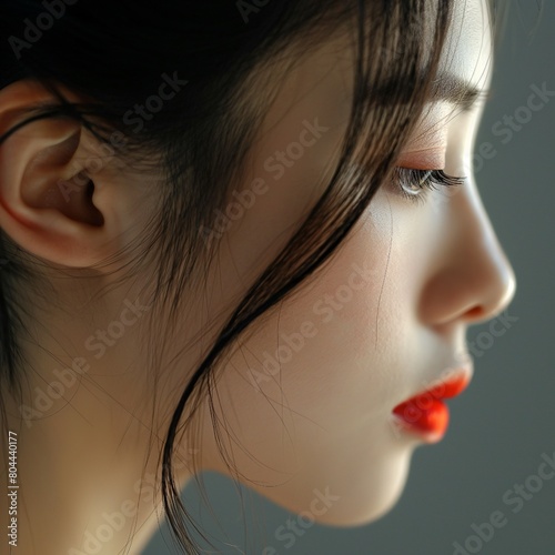 A twentysomething Chinese beauty in her twenties, profile photo, close-up of her face, delicate makeup. photo
