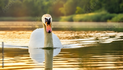 Cisne en un lago al atardecer