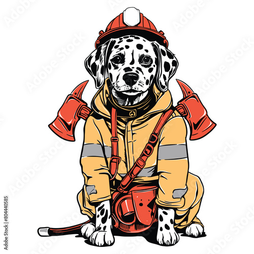 T-shirt illustration Dog in firefighter costume