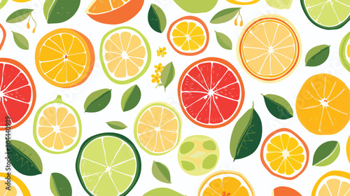 Seamless pattern with different citrus fruits on wh