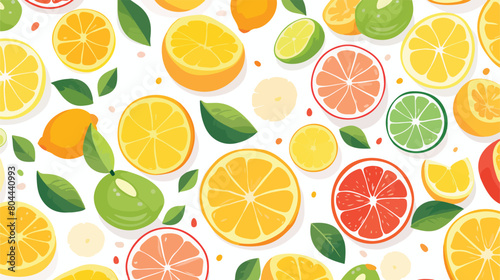Seamless pattern with different citrus fruits on wh