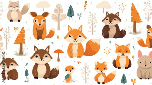 Seamless pattern with different cute cartoon forest
