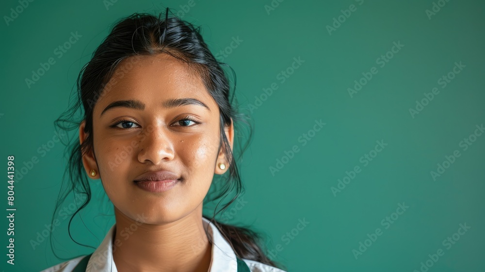 Portrait of Indian female teacher on blackboard background Portrait of Indian female teacher on blackboard background
