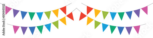 Carnival garland with flags isolated on white background. Decorative colorful pennants for birthday celebration, festival and bright decoration.