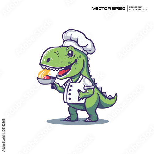 dinosaur chef, character, mascot, logo, vector, design, illustration, eps 10