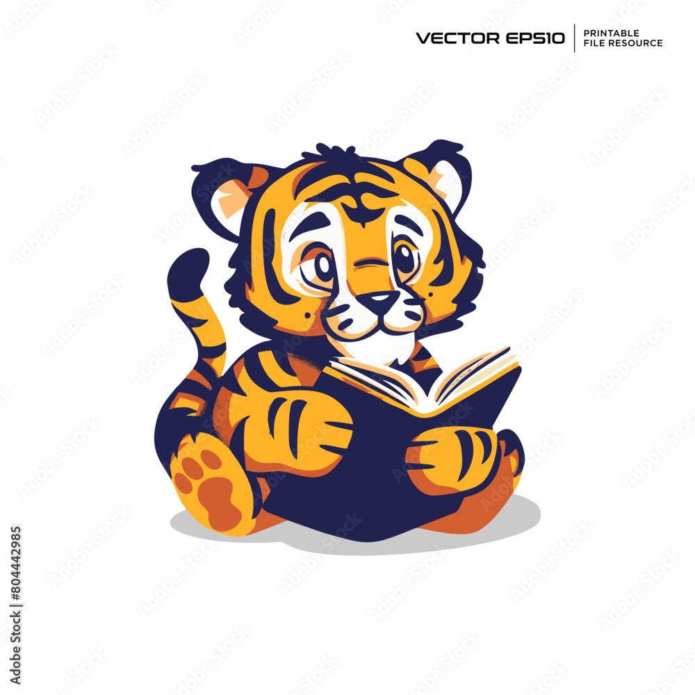 cute tiger reading a book, character, mascot, logo, vector, design, illustration, eps 10 cute tiger reading a book, character, mascot, logo, vector, design, illustration, eps 10