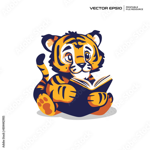 cute tiger reading a book, character, mascot, logo, vector, design, illustration, eps 10