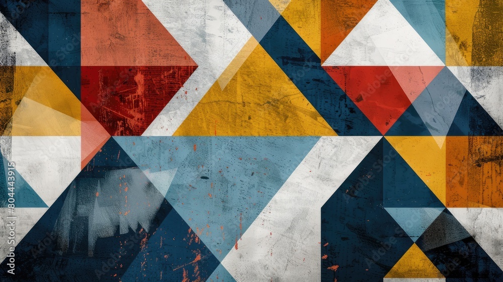 Fototapeta premium Textured geometric abstract background in blue, white, red, and yellow hues
