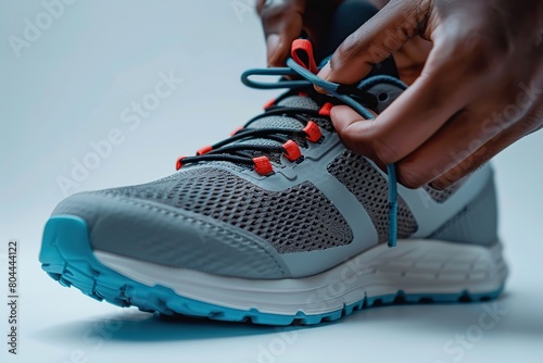 an athlete tying the laces of his sneakers 