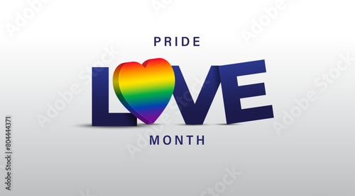 Love pride month. Rainbow Pride symbol with heart. Lesbian Gay Bisexual Transgender. Symbol of pride month. Design for poster, flyer, web, banner, template. Vector Illustration.