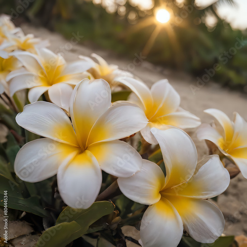 a many white and yellow flowers on the ground