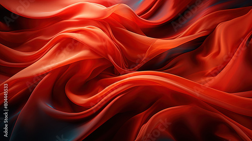 Beautifully Fluttering Red Color Fabric Heavenly in Space With Delicate Folds on Blurry Background