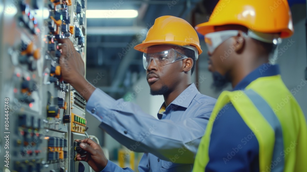 Engineers Adjusting Modern Industrial Machinery Engineers Adjusting Modern Industrial Machinery