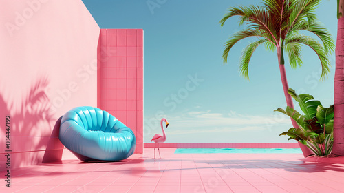 Pastel paradise, contemporary tropical design. Paradise poolside retreat.