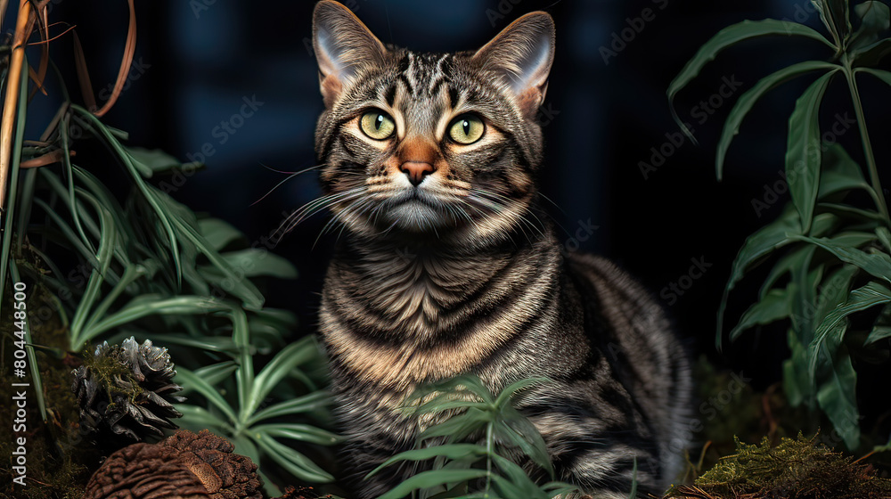 portrait of a cat in the forest created with Generative AI technology portrait of a cat in the forest created with Generative AI technology