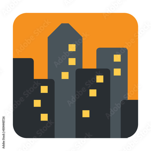 Cityscape at Dusk vector emoji. Isolated view of city buildings as the last light disappears from the sky  sticker design.