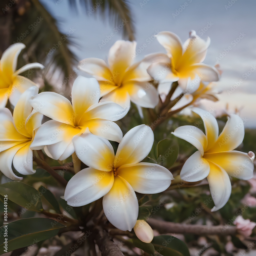 Naklejka premium a two white and yellow flowers on the beach