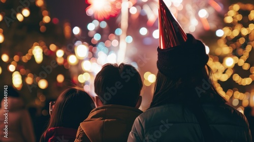 People watch beautiful fireworks show to celebrate Chinese lunar new year. photo